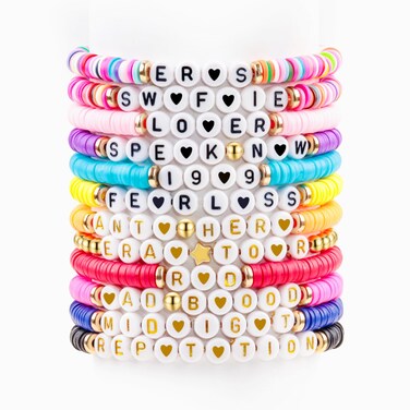 YUZHEJIE Friendship Bracelets Merch Colorful Preppy Surfer Singer Music Inspired Letter Bracelets Concert Gifts for Women Fans (12 PCS)