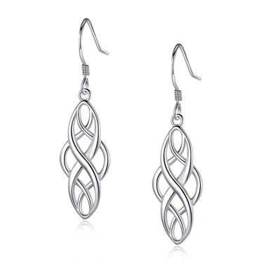 GEMSME 18K White Gold Plated Oval Celtic Knot Drop Long Wire Dangle Earrings Jewelry for Women