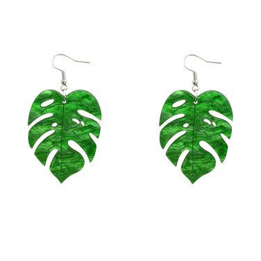 Green Palm Leaf Dangle Earrings for Women Girls Lightweight Resin Tropical Green Plant Statement Drop Fish Hook Stud Earring Fashion Cute Festival St.Patrick's Day Jewelry Gifts Nature Lover (Leaf)