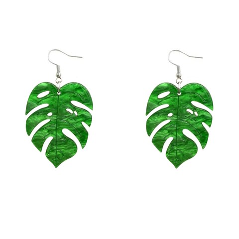 Green Palm Leaf Dangle Earrings for Women Girls Lightweight Resin Tropical Green Plant Statement Drop Fish Hook Stud Earring Fashion Cute Festival St.Patrick&#39;s Day Jewelry Gifts Nature Lover (Leaf)