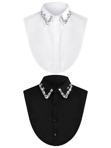 Bencailor 2 Pcs Rhinestone Fake Collar Dickey Collar for Women False Collar Half Shirt Blouse Collar Detachable Collar (Glitter Style)