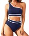 Holipick Navy Blue Women's One Shoulder Bikini Set High Waisted Bathing Suit Color Block Two Piece Swimsuit