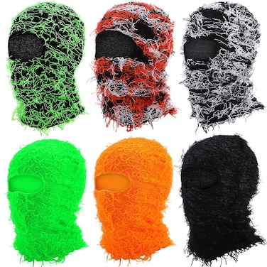 Toulite 6 Pcs Distressed Balaclava Knitted Balaclava Face Mask Men Full Face Windproof Neck Warmer for Women Men Cold Winter (Bright Colors)