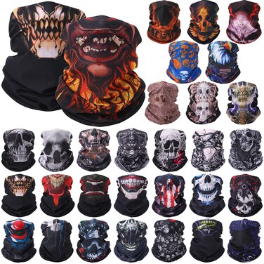 Tarpop 30 Pcs Skull Face Mask for Summer Work Halloween Motorcycle Neck Gaiter Bulk Seamless Headwear Balaclava Face Covers (Elegant Style)