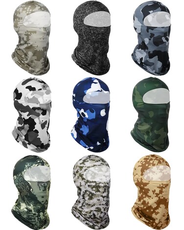 Geyoga 9 Pcs Summer Balaclava UV Sun Protection Full Face Covering Ice Silk Mask Cover Head Sports Face Covering(Camo Style)