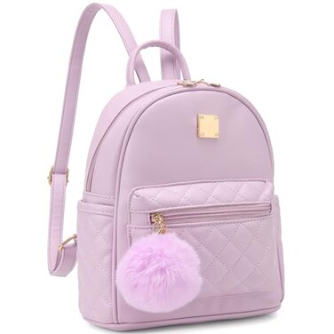 Girls Fashion Mini Backpack Purse Small Cute Plaid Leather Women Backpacks Little Bag (Purple)