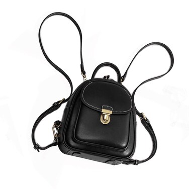 LAORENTOU Leather Backpack Purse For Women Sling Shoulder Bag Lady Crossbody Handbag College Backpacks Small Bag (011 Black)