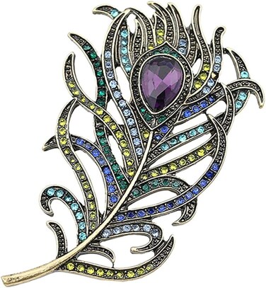 Merdia Women's Brooch Pins Fashion Created Crystal Brooches for Wedding Party Christmas Gift (Peacock Feather- Green)