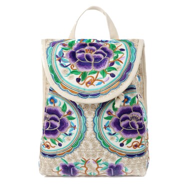Goodhan Vintage Embroidered Women Backpack Ethnic Travel Handbag Shoulder Bag Flower Purse