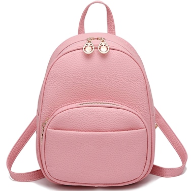 Small Leather Backpack Mini Cute Casual Daypack Fashion Zippered Pockets Crossbody Bags for Women Girl (Pink)