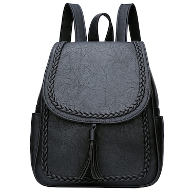 KKXIU Fashion Small Synthetic Leather Backpack Purse For Women and Ladies with Tassel (Black)