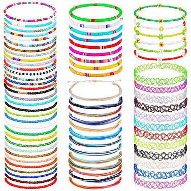 Kenivira 72Pcs Elastic Beaded Anklets for Women, Handmade Boho Colorful Beads Stretchy Anklets Set,Small Beaded Bracelets Pack,Adjustable Foot Anklet Bulk
