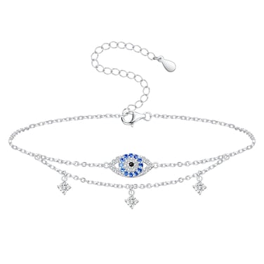 NUOKUN 925 Sterling Silver Evil Eye Anklets for Women, Adjustable Personalized Ancklette Jewelry Birthday Gifts for Wife Daughter Sisters Girlfriend