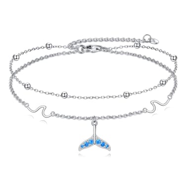 NIFUNAO Whale Tail Anklets for Women 925 Sterling Silver Ankle Bracelets for Women Ankle Bracelets Women's Anklets Double Layered Chain for Women
