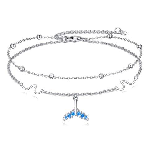 NIFUNAO Whale Tail Anklets for Women 925 Sterling Silver Ankle Bracelets for Women Ankle Bracelets Women&#39;s Anklets Double Layered Chain for Women