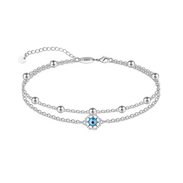 LINGBG JEWELRY Anklet Bracelets for Women 925 Sterling Silver Evil Eye Anklet for Women Waterproof Layered Beads Anklet Adjustable Chain Multilayer Anklet Leg Foot Bracelet for Lady Hotwife
