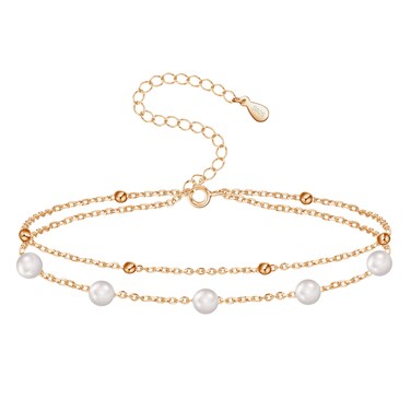 NUOKUN 925 Sterling Silver Pearl Bracelets for Women, Adjustable Womens Layered Beaded Charm Bracelets Birthday Christmas Jewelry Gift for Mom Wife Girlfriend Lover