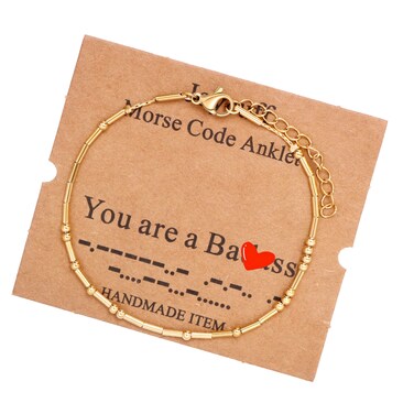 Gold Ankle Bracelets for Women Friendship Anklets 14K Morse Code Summer Jewelry Teens Gifts for Daughter Sister Friends Dainty Birthday Mother's Day Beach Gift for Mom aunt You are a B**ss