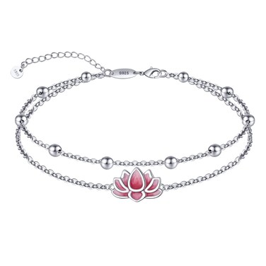 LINGBG JEWELRY Anklet Bracelets for Women 925 Sterling Silver Lotus Flower Yoga Anklet for Women Waterproof Layered Beads Anklet Adjustable Chain Anklet Leg Foot Bracelet for Lady Hotwife