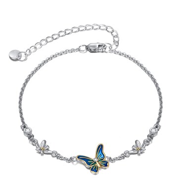YAFEINI Butterfly Anklet for Women Sterling Silver Butterfly Daisy Anklet Bracelet Jewelry Gifts for Women