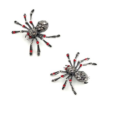 DMLAS 2PCS/PAK Red Crystal Accent Black Spider Brooches Pins Halloween Costume Jewelry