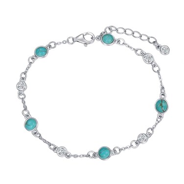 HPQQ Turquoise Bracelet for Women Sterling Silver Natural Turquoise Stone Chain Link Bracelet Summer Beach Jewelry Anniversary Birthday Christmas Gifts for Women Sister Mom