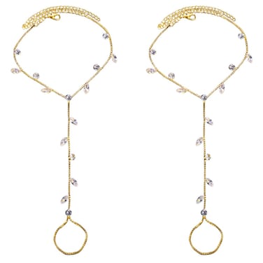 Kokoma Leaf Foot Chain Barefoot Sandals Anklet for Beach Rhinestone Anklets Crystal Ankle Bracelet for Women Lady's Beach Wedding Foot Jewelry Party Accessories (Gold)