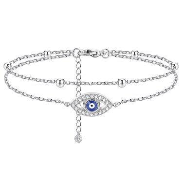 FIBO STEEL Stainless Steel Ankle Bracelet for Women Teens Cute Butterfly Sequin Infinity Cross Heart Evil Eye Pendant Layered Anklets Adjustable Foot Jewelry