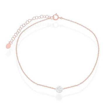 Beaux Bijoux Sterling Silver Rose Gold Plated Created White Opal Round Disc 9+2" Anklet