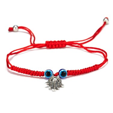 Gmai Evil Eye Lucky Pendant Bracelets Anklet Red Rope Cord Thread Braided Amulet Family Couple Friendship Adjustable Elephant Butterfly Sun Bracelets for Women Men (red hand-2s)