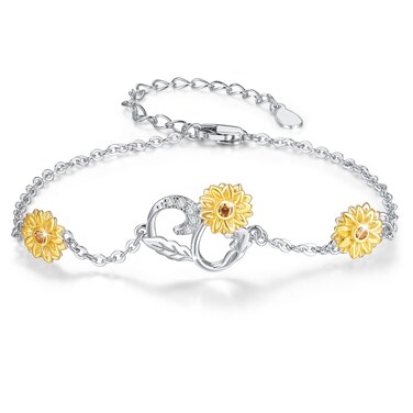 Cuoka Sunflower Anklet Bracelet 925 Sterling Silver Sunflower Ankle Jewelry Sunflower Mother Day Gift Summer Jewelry Gift For Women Girlfriend with Gift Box