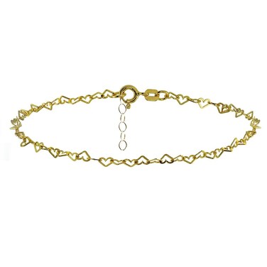 Hoops &amp; Loops Yellow Gold Flashed Sterling Silver Open Heart Link Chain Anklet
