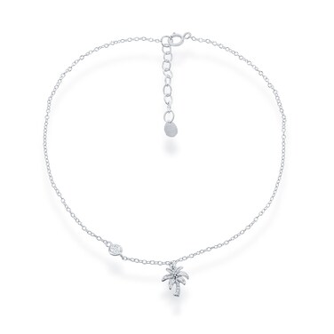 Beaux Bijoux 925 Sterling Silver Italian Cubic Zirconia Palm Tree 9+1" Anklet Bracelet