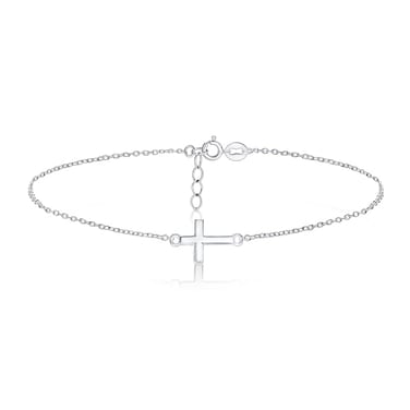 Hoops &amp; Loops Sterling Silver Cross Thin Chain Anklet with Extender, 3 Metal Options