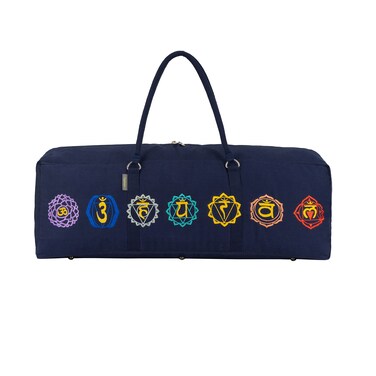 Yogalatest Seven Chakra Yoga Mat Bag, Buddhism Meditation Luxurious 7 Chakras Embroidery 100% Cotton Fabric Bags, Mats Holder with Zipper - 29" X 8" X 12" (Navy Blue)