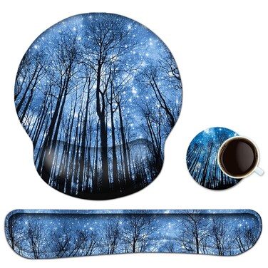 Mouse Pad Keyboard Wrist Rest, Gel Non Slip Rubber Wrist Support Rest Mouse Pad for Home Office, Computer Laptop Desk Typist Gamer, Comfy Cushion Mousepad with Memory Foam Ergonomic, Galaxy Forest