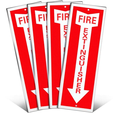4 Pack Fire Extinguisher Sign Fire Sign Rust Free Aluminum Reflective Signs 4 x12 Inch Laminated for Ultimate UV, Weather, Scratch, Water and Fade Resistance, Indoor Outdoor (Regular Style)