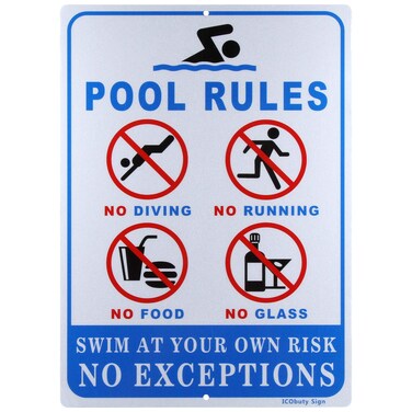 No Lifeguard On Duty Sign Pool Rules Sign No Glass Allowed in Pool Area Sign Reflective Signs 10 X 14 Inch Rust Free 40 Mil Aluminum Sign (Pool Rules)