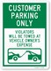 SmartSign &ldquo;Customer Parking Only - Violators Will Be Towed At Vehicle Owner&rsquo;s Expense&rdquo; Sign   10" x 14" Engineer Grade Reflective Aluminum, Made in USA
