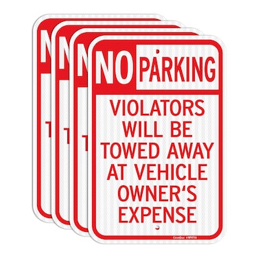 GicnKeuz Large No Parking Signs,18x12 Inches Violators Will Be Towed Away at Vehicle Owner's Expense Signs, Engineer Grade Reflective Aluminum, Fade Resistant,Indoor or Outdoor Use (4-Pack)