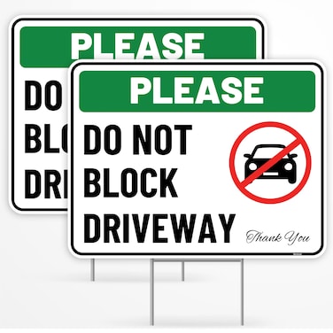 2PC Do Not Block Driveway Sign with Stake, 17 Inches by 13 Inches - Corrugated Plastic - Do Not Block Driveway Sign with Stand