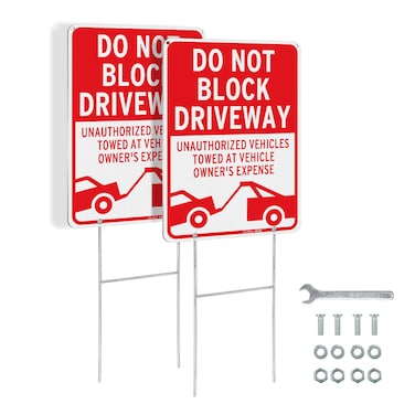 GicnKeuz Metal Do Not Block Driveway Sign with Stake, 14x10 Inches Unauthorized Vehicles Will Be Towed Signs, Reflective Aluminum, Fade Resistant/Waterproof, Easy to Install, Outdoor Use (2-Pack)