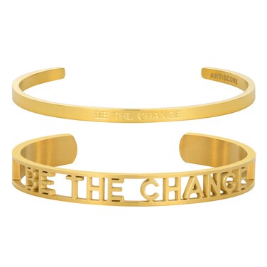 ANTISCORE BE THE CHANGE 18K Gold Stainless Steel Bracelet for Women, Engraved Whisper Cuff Bangle Bracelets Jewelry Gift for Wife, Sisters, Daughter &amp; Friends (2PCS)