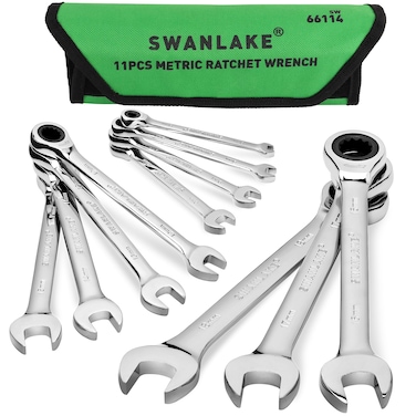 SWANLAKE GARDEN TOOLS Ratcheting Wrench Set, 11-piece SAE Combination Wrench Set with Pouch CR-V Steel (11PCS SAE)