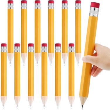 Leinuosen 12 Pcs Giant Pencil Yellow Wood Pencil 14 Inch Giant Pencil Props Big Jumbo Extra Large Novelty Comically Pencil for Office Christmas Favor