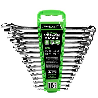 SWANLAKE GARDEN TOOLS 15-Piece SAE Wrench Set, V Notch Premium Combination Wrenchs Set, SAE 1/4" to 1", Max Torque, 12-Point, Chrome Vanadium Steel, with Storage Rack