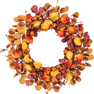 22 Inches Fall Wreaths for Front Door Autumn Wreath Harvest Wreaths Eucalyptus Fall Wreath with Pumpkins for Thanksgiving Home Wall Windows Indoors Outdoor Porch