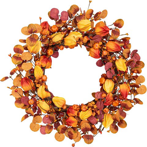 22 Inches Fall Wreaths for Front Door Autumn Wreath Harvest Wreaths Eucalyptus Fall Wreath with Pumpkins for Thanksgiving Home Wall Windows Indoors Outdoor Porch