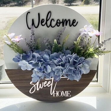 Welcome Sign Interchangeable Florals for All Seasons,12 inch, Home Front Door Window Wreaths Decor Spring Summer Table Kitchen Decoration (White)