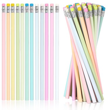Whaline 48Pcs Pastel Color Pencils with Erasers Colorful Cute Wooden Pencils Unsharpened Writing Drawing Pencils for School Company Office Stationery Gift
